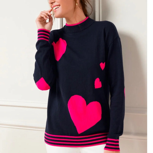 Talbots Placed Hearts Mockneck Pullover Sweater Small - Picture 1 of 7